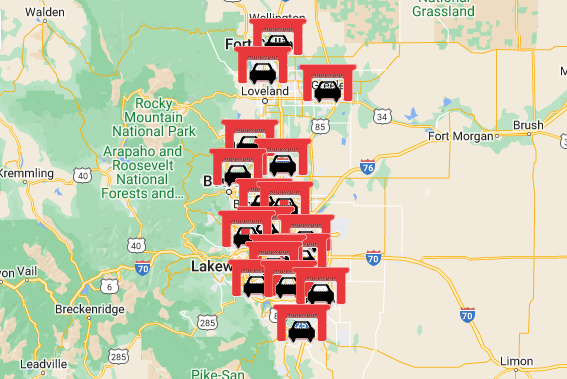 Emission Testing Locations on a map of the Colorado Front Range.