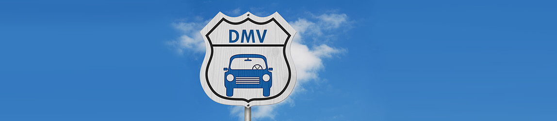 DMV sign with a sky blue background